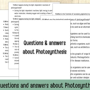 20 questions and answers about Photosynthesis, Middle school science, Learning Materials, Biology, Revision Questions, assessment