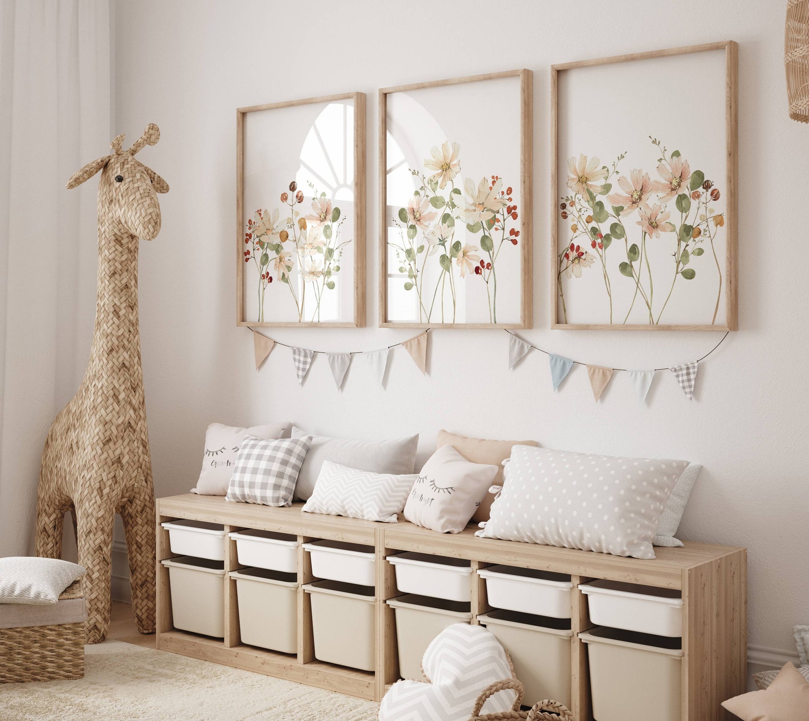 3 Neutral Spring Watercolor Wildflower Prints Wildflower Nursery Print ...