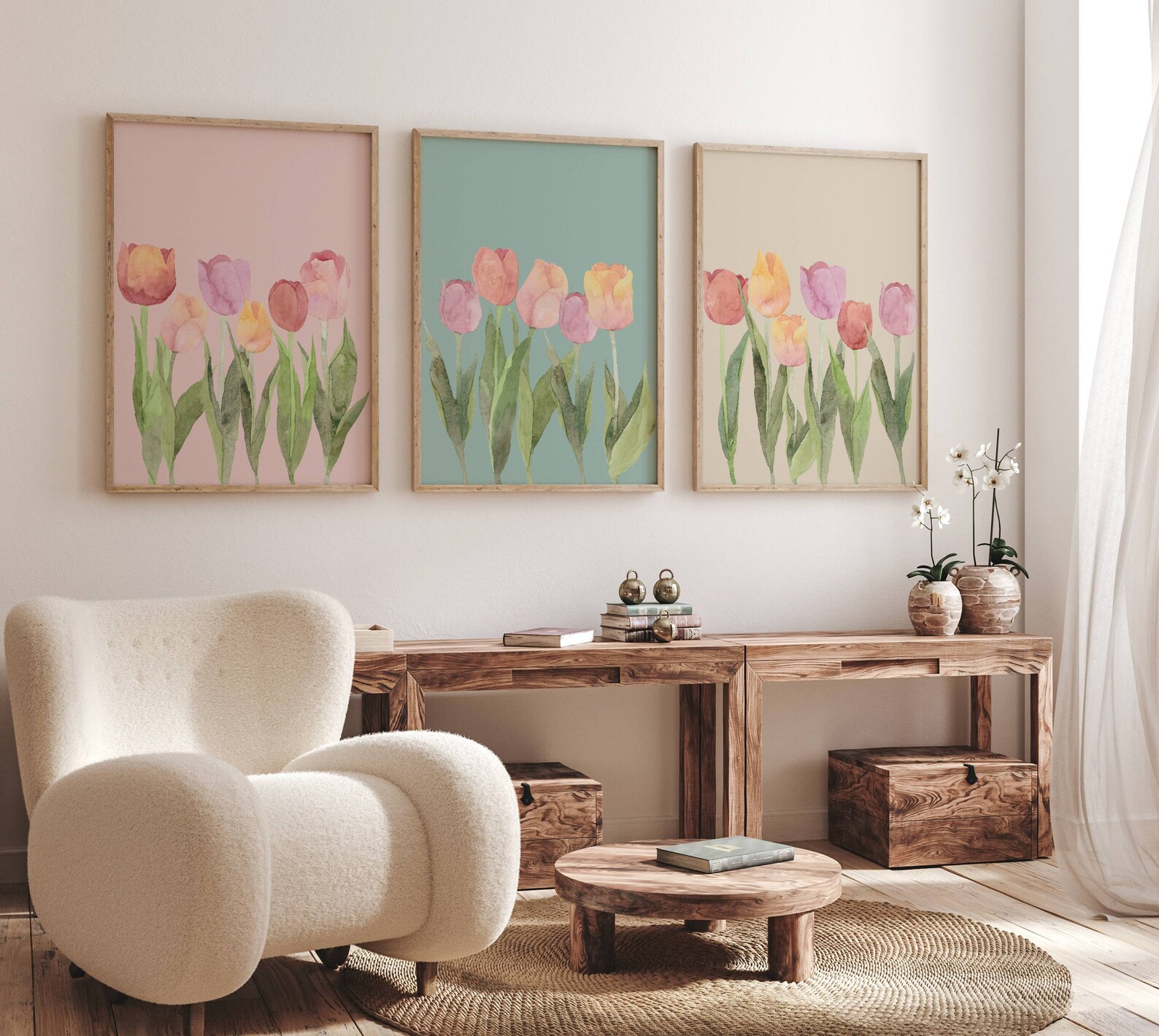 Tulip Meadow Print Spring Tulip Field Summer Floral Landscape Painting ...