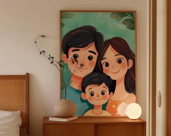 Arte de pared grande de familia abstracta verde esmeralda, impresión minimalista, arte de pared para dormitorio, casa, regalo de fiesta cálido, descarga digital, obra de arte contemporánea