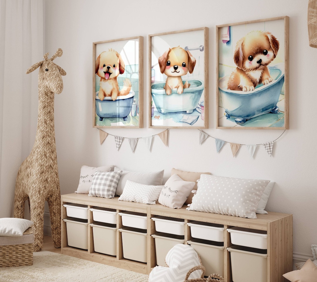 Kid’s Bathroom Art Set, Bathroom Wall Prints, Nursery Decor, Kids Bathroom Decor, Children's ...