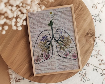 Pressed flower lungs wall art unique doctor office wall art floral anatomy science decor Yoga studio decor unique gift medical student art
