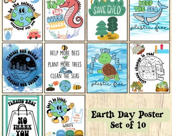 Earth Day Poster Set for Classroom decor set of 10 Earth Day Bulletin Board Motivational Messages Decor Cute Earth Day posters Earth Day