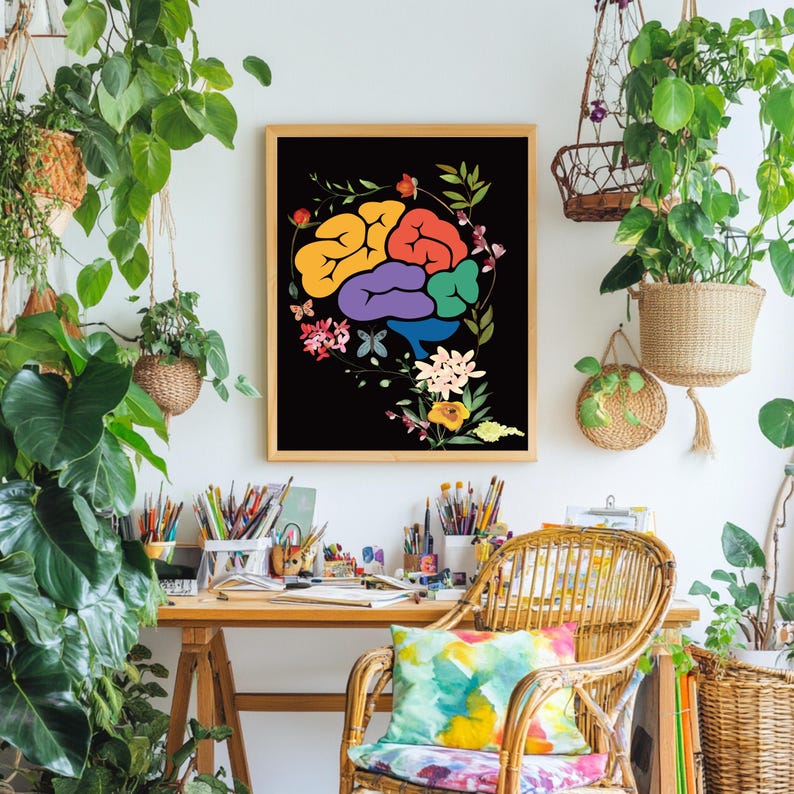 Brain Anatomy Wall Art Floral Art Medical Art Science Student Gift ...