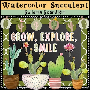 Back To School Bulletin Board watercolor classroom decor Succulent Cactus Theme spring bulletin board April bulletin board class bulletin