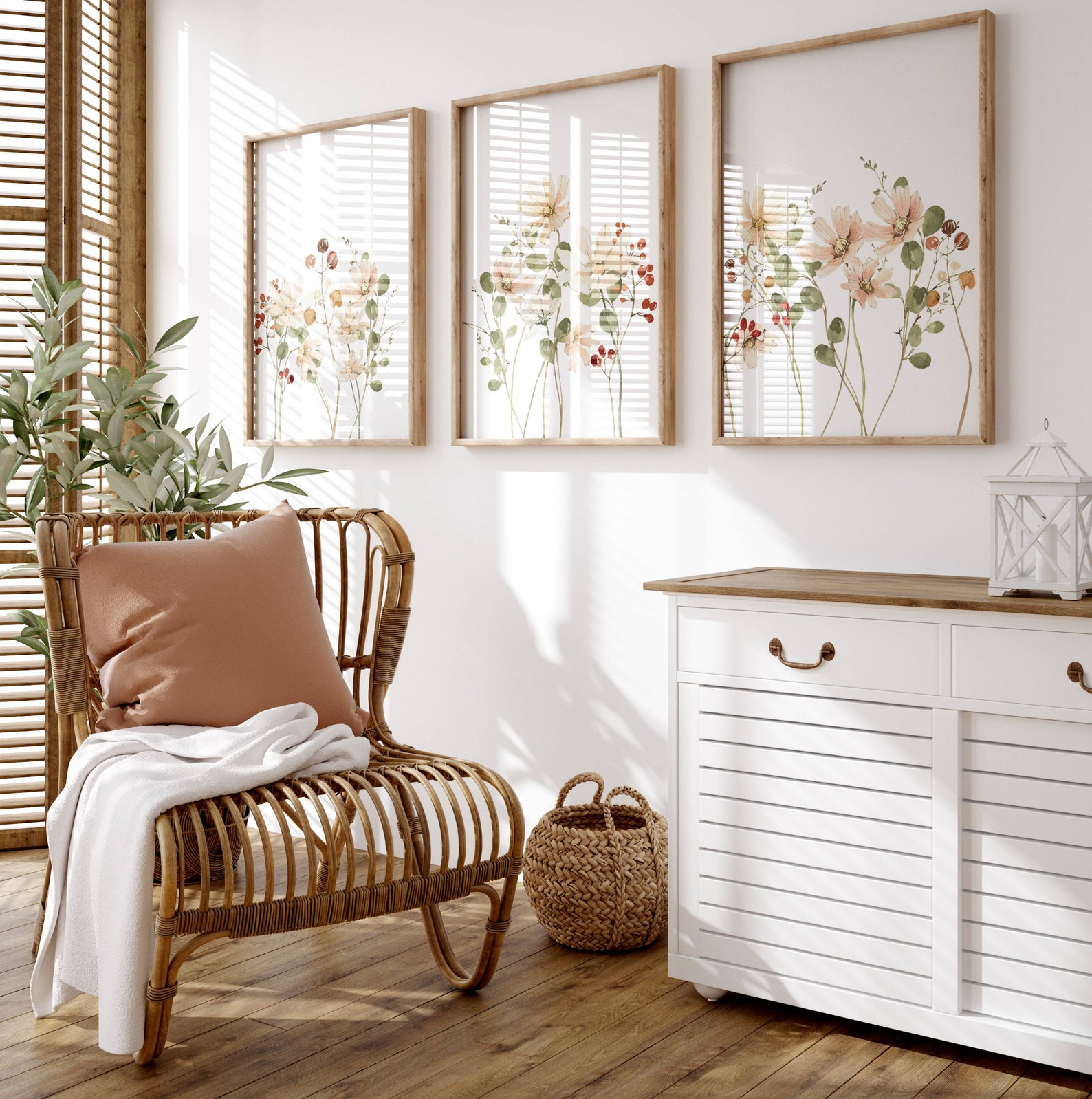 3 Neutral Spring Watercolor Wildflower Prints Wildflower Nursery Print ...