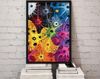 Impresión artística de neuronas, células cerebrales, vías neuronales abstractas, arte moderno, decoración científica para oficina, póster de neurociencia, biología, ilustraciones de laboratorio médico
