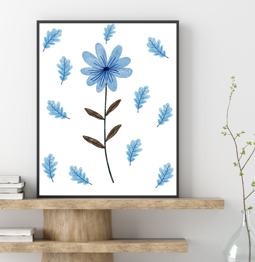 Blue Wall Art, Blue Flower Wall Decor, Nursery Wall Art, Nursery Decor