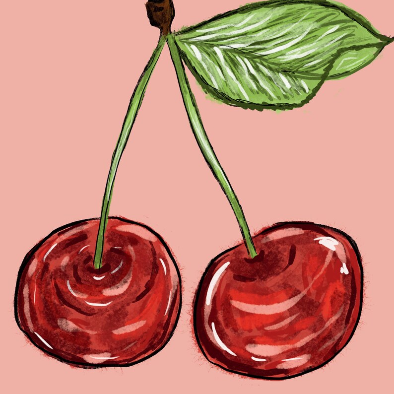Cherry Poster Red Ma Cherie Printable Wall Art Home Decor Retro Style