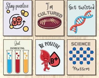 Science Wall Prints, Punny science poster, Classroom decor, Laboratory wall art set, High school middle school, Biology printable, Chemistry