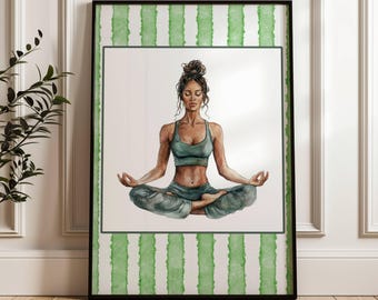 Printable yoga meditation art boho yoga wall decor calming meditation room print lotus pose watercolor print minimalist yoga studio art Gift