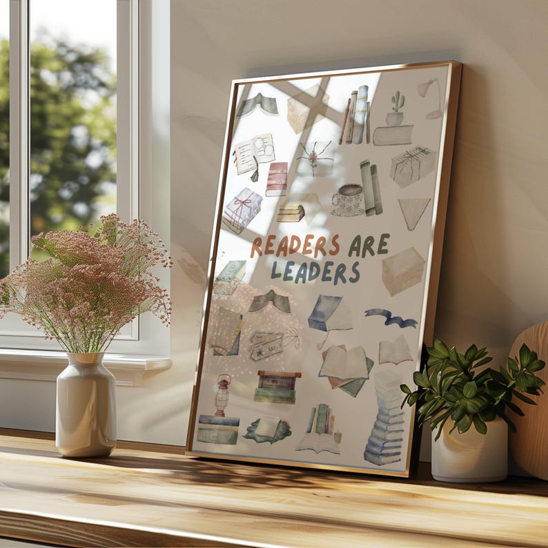 Library Poster Book Wall Art Library Art Print Watercolor Book Lovers ...