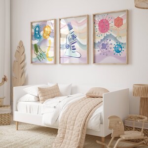 Microbiology Wall Art Set Watercolor Bacteria Art Virus Wall Art ...