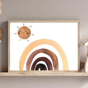Rainbow Wall Art sun wall art watercolor sun art Nursery Decor PRINTABLE Wall Art Colorful Kids Room art brown Kids Art DIGITAL DOWNLOAD