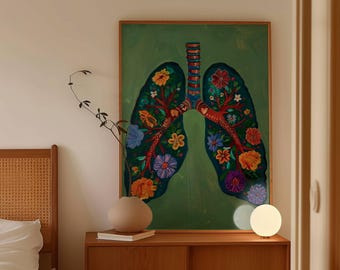 Descarga digital de pulmones, arte anatómico imprimible, decoración de pared, póster de anatomía médica, sistema respiratorio, ciencia, anatomía, decoración imprimible