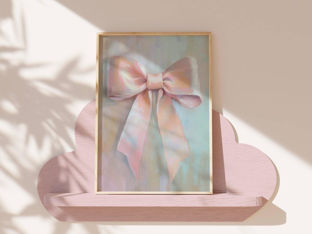 Bow Print Girls Room Decor Pink Nursery Wall Art Printable Ribbon ...
