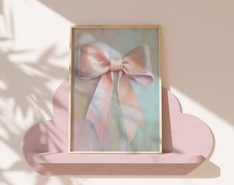 Bow Print Girls Room Decor Pink Nursery Wall Art Printable Ribbon Artwork Preppy Wall Decor Nursery Coquette Decor Vintage Nursery Wall Art