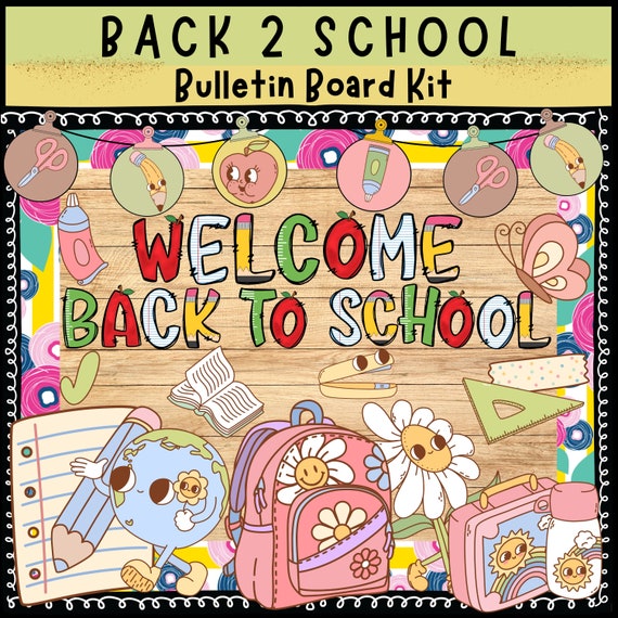 Retro Back To School Door Cutouts Set - 23 Piece Bulletin Board Decor For Classroom Wall & Door Displays