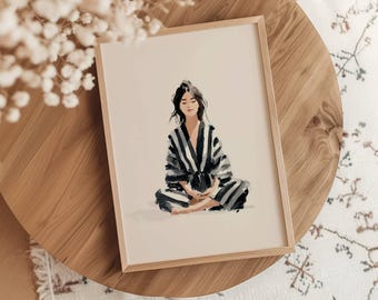 Minimalistischer Meditationsdruck Schwarz-Weiß-Streifenkunst, Zen-Dekor für Japandi und Boho Style Homes Yoga Studio Deko Meditationsraum Wandkunst