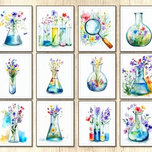 Science art Gallery art set Women in Science Posters Classroom Decor Flask Bouquet Wall Art Set high school middle school chemistry