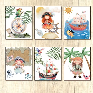 Pirate nursery wall decor set, Girl nursery decor, Pirate wall art set, Pirate nursery wall art prints, pirate nursery theme decor set, gift