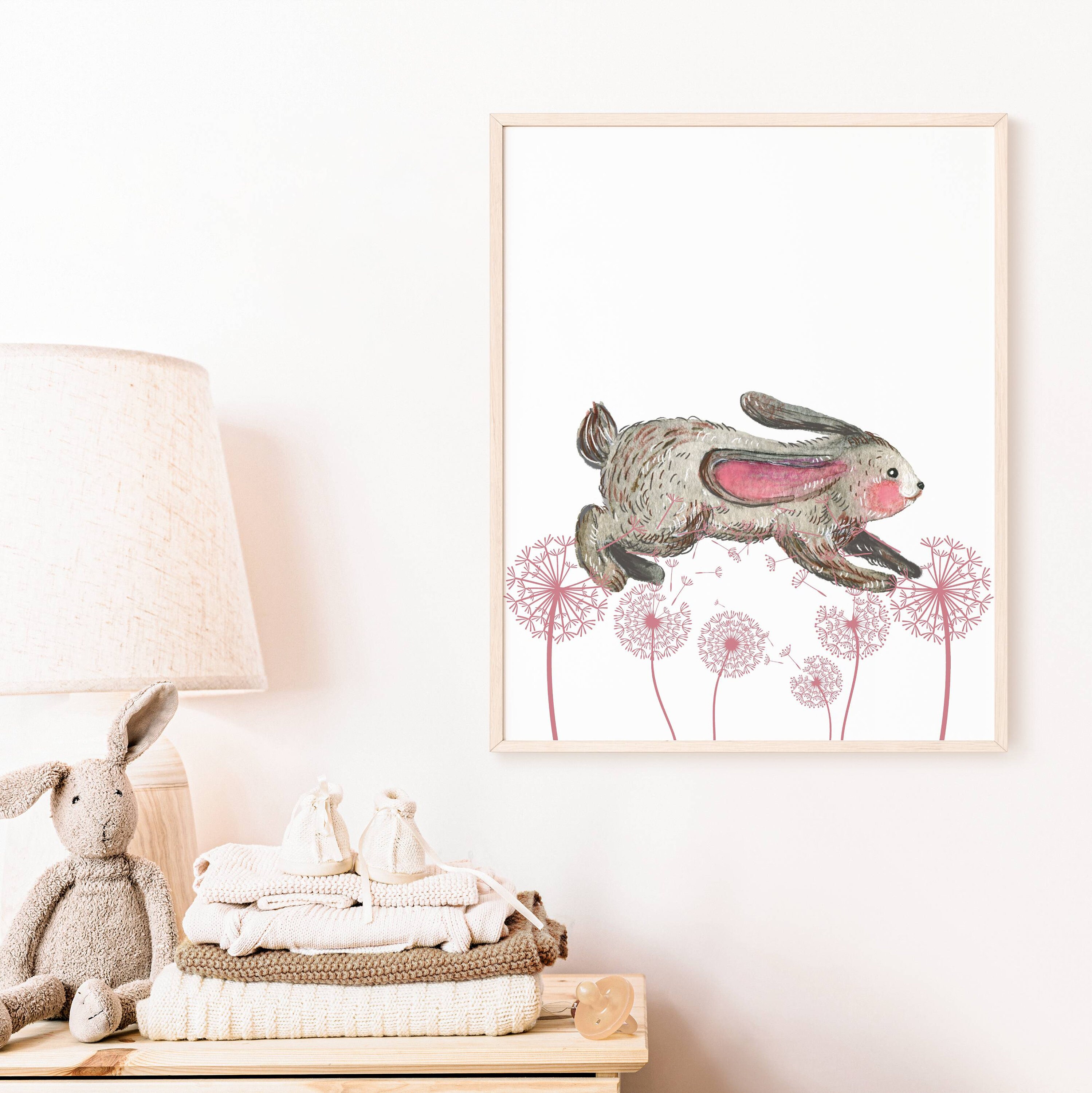 Bunny Nursery Print Gift for Baby Girl Rabbit Wall Art Woodland Decor ...