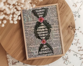Pressed flower DNA decor unique genetic art floral DNA molecule artwork handmade modern science art gift pressed flower helix art office