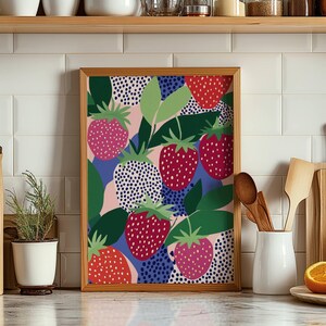 strawberry print strawberry painting fruit print kitchen wall art dining room decor Strawberry Home Decor nursery wall art colorful wall art