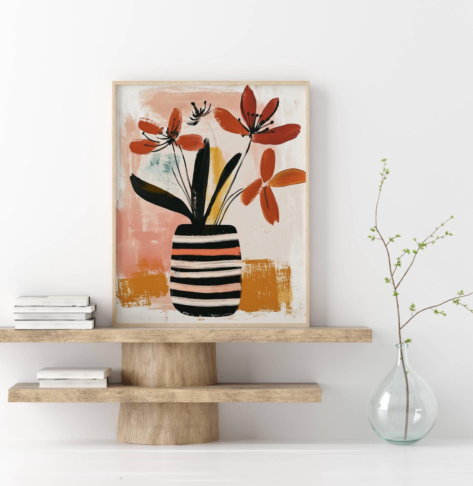 Floral Bouquet Art Print Abstract Flower Vase Painting Modern Botanical ...