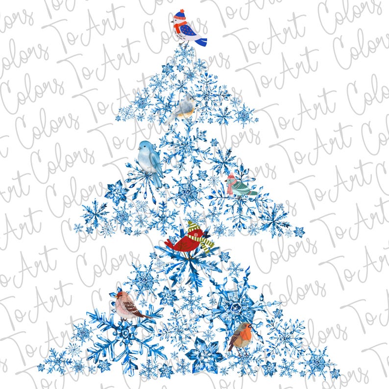 Blue Toile Christmas Tree Png Vintage Christmas Tree Png Winter Birds