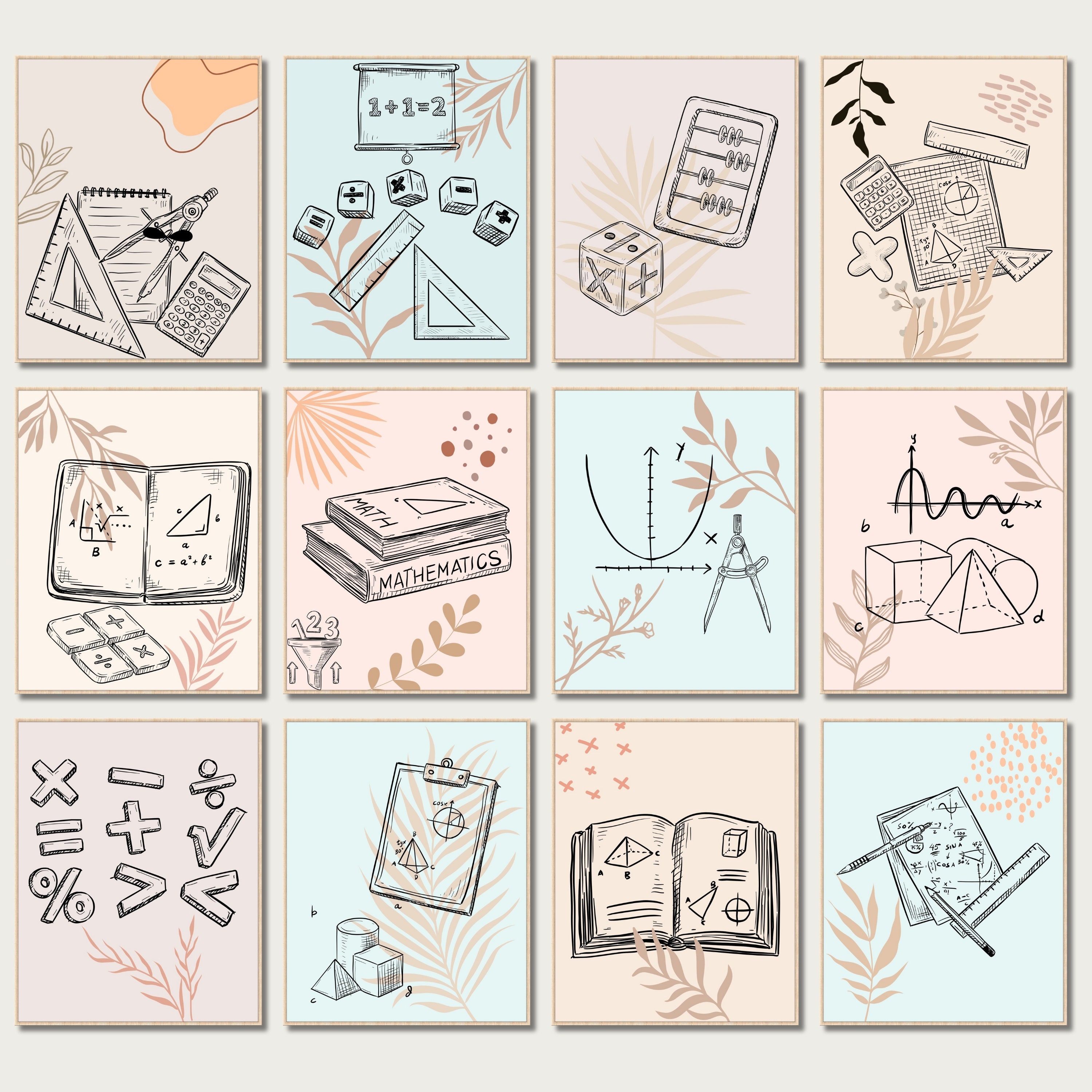 Math Printable Posters Math Bulletin Board Kit Math Boho Wall Art Set ...
