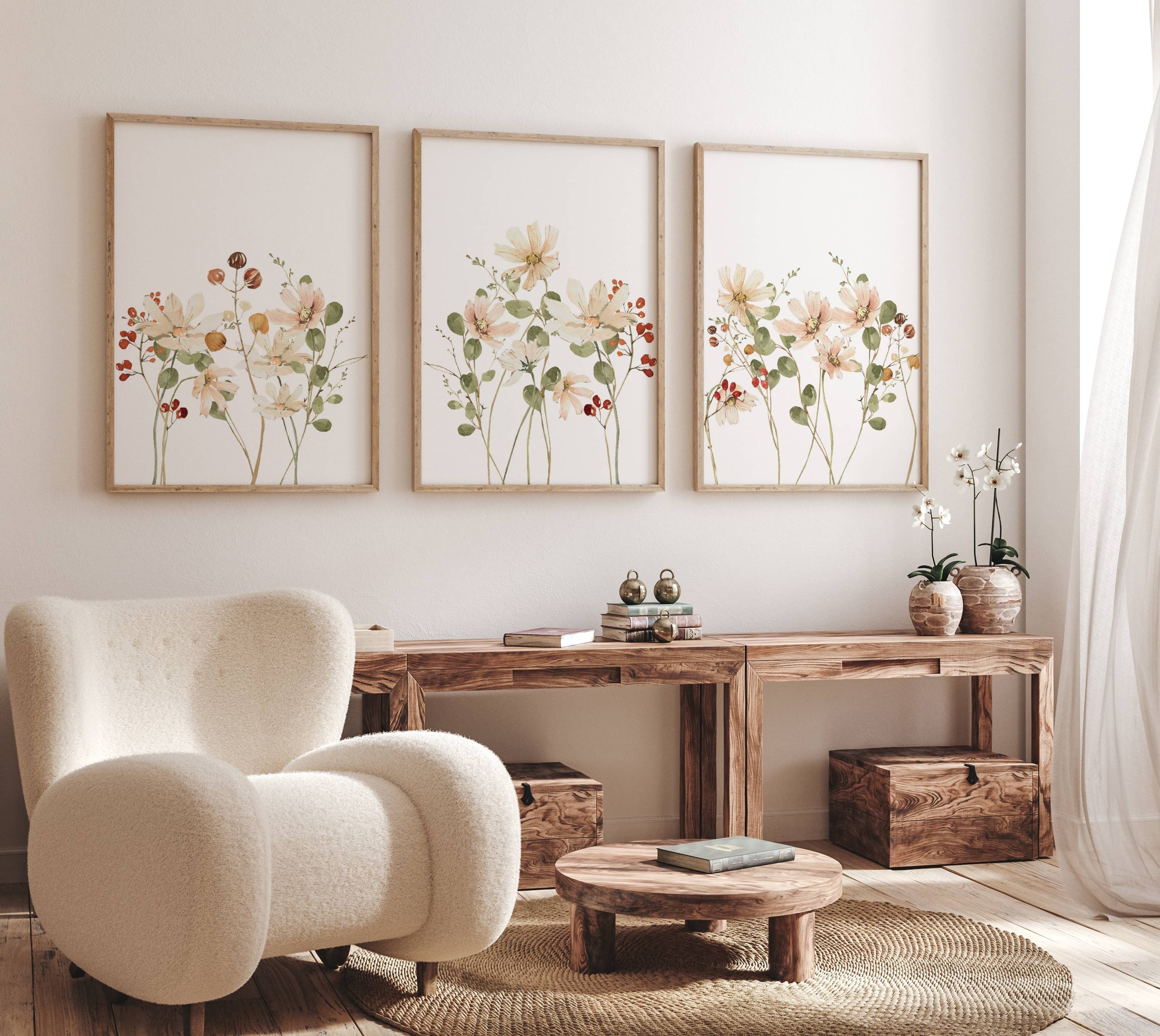 3 Neutral Spring Watercolor Wildflower Prints Wildflower Nursery Print ...