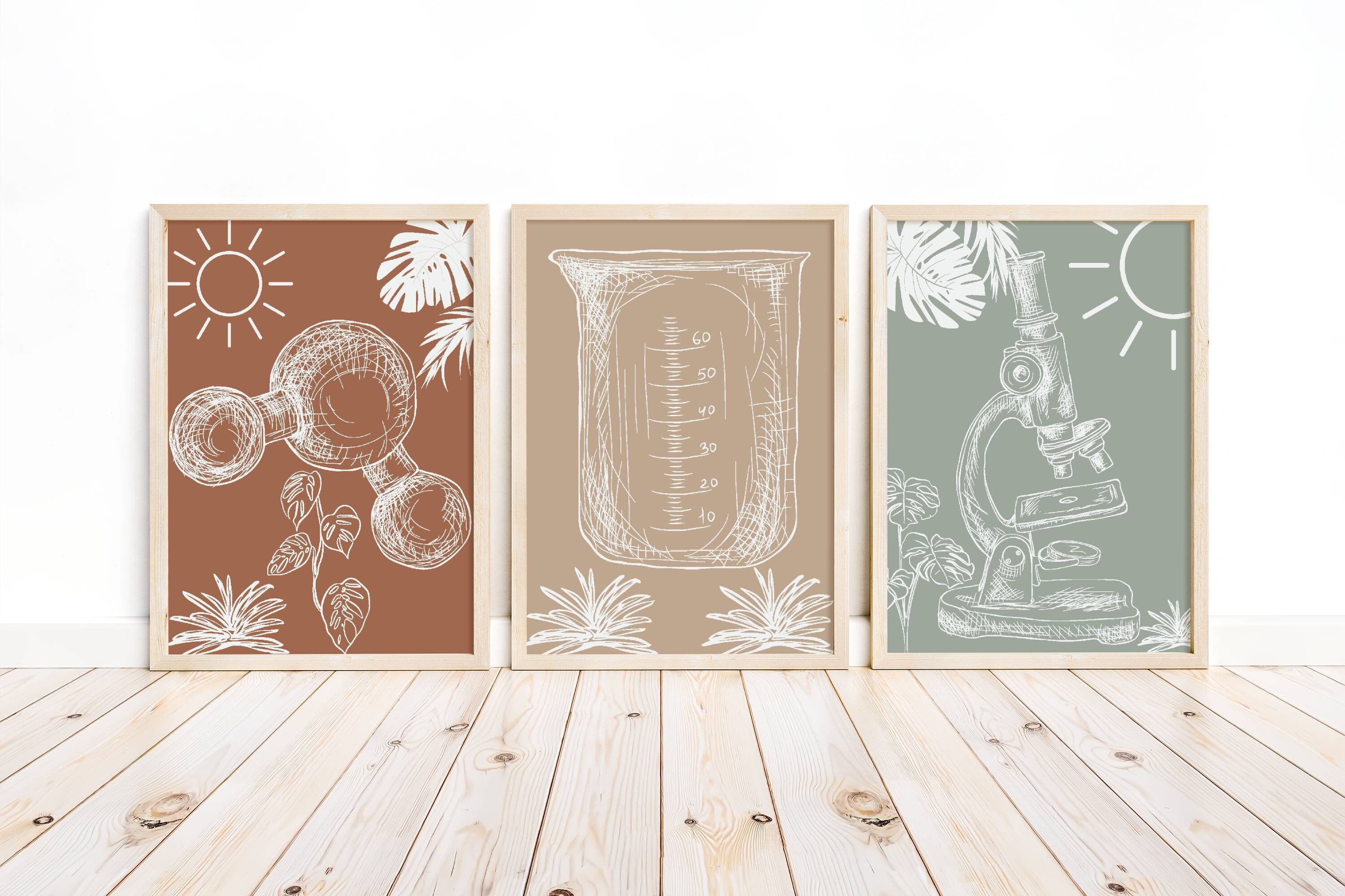 Set of 3 Boho Science Line Art Science Posters Children's Bedroom ...