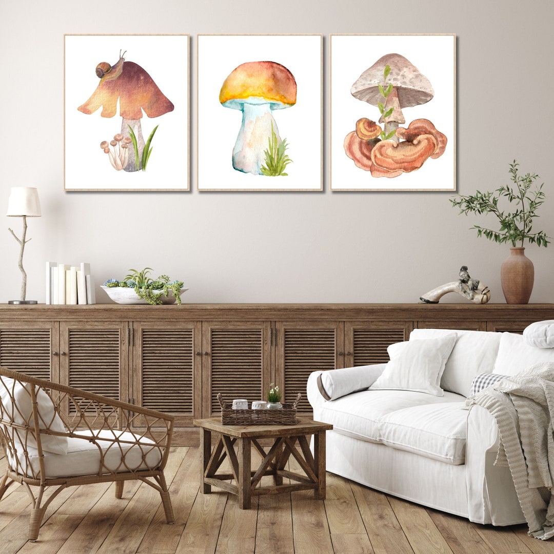Mushroom Wall Art Mushroom Art Print Set of 3 Mushroom Decor Nursery ...