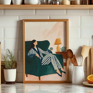 Kitchen Decor Cozy Cafe Wall Art Large Wall Art Contemporary Artwork Coffee Lover Print Minimalist Print Home decor best friend gift Woman