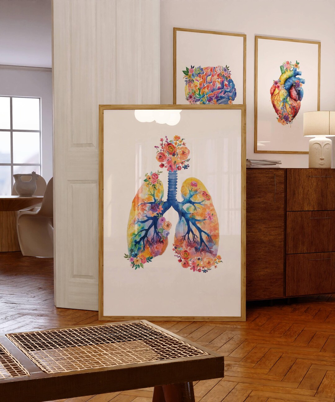 Human Anatomy Posters Brain Watercolor Print Lungs Wall Art Human Heart ...