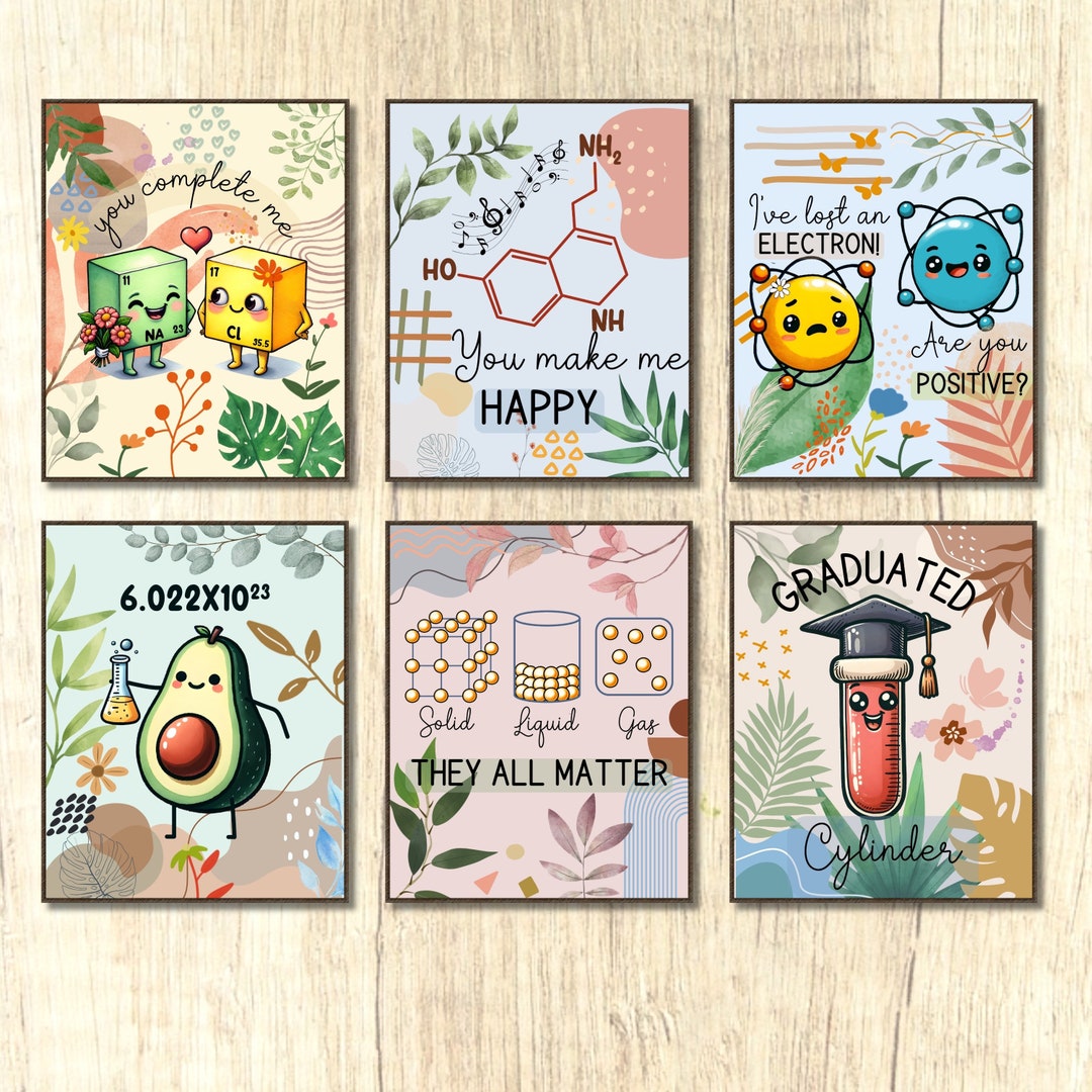 HOURIA Science Canvas Wall Art Set – 6 Framed 8x10 Inch Inspirational Chemistry & Physics Posters For Classroom Or Lab