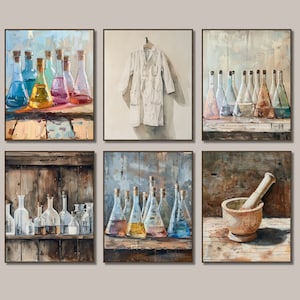 Ensemble d'art mural pour la classe de sciences à thème neutre, art mural scientifique vintage, cadeau pour scientifique, aquarelle, art pour la classe, lycée