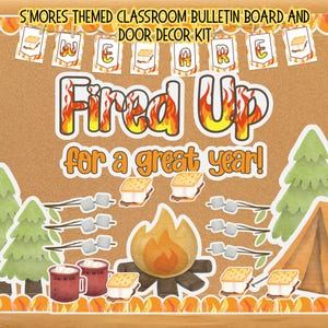 Anslagstavla för camping i PDF-format, Smores-klassrumsdekoration, tillbaka till skolan, utskrivbar anslagstavla, dörrdekoration för grundskolans lärare