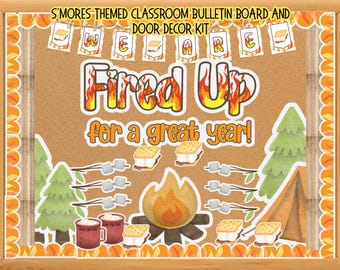 Camping bulletin board kit PDF, Smores Classroom Decoration, back to school, Printable bulletin board, Elementary Teacher Primary Door Decor