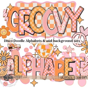 Checker Doodle Alphabet Bundle, Disco class, Checker Letters, Retro Clipart Sublimination, Teacher PNG School Bulletin Board, Marquee letter
