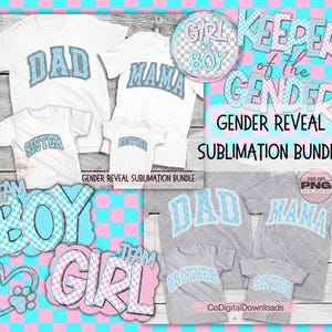 Paquete de sublimación PNG para revelación de género, camisetas para baby shower, camiseta de revelación de embarazo PNG, bebé rosa azul a cuadros retro PNG, mamá a cuadros universitarios