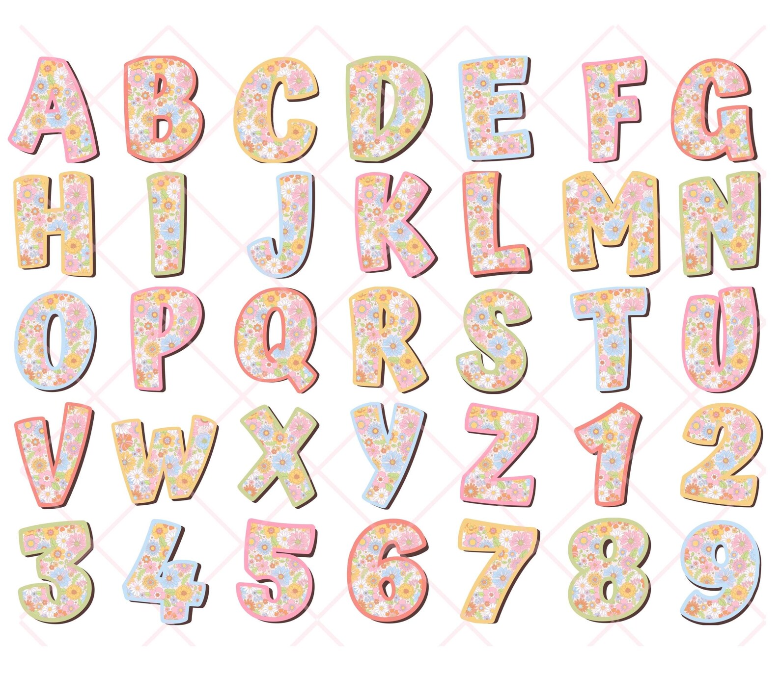 Floral Alphabet Bundle PNG PDF, Boho Alpha Doodle, Spring Letters ...