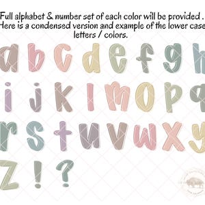 Preppy Boho Alphabet PNG Bundle, Pastel Alpha Doodle Letters, Retro ...