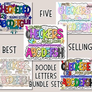 Checker Alphabet Bundles PNG, 5 sets of Retro Alpha Doodle letters, Checkered fonts PNG,  Marquee bulletin, Brights, Boho, Pastel, primary
