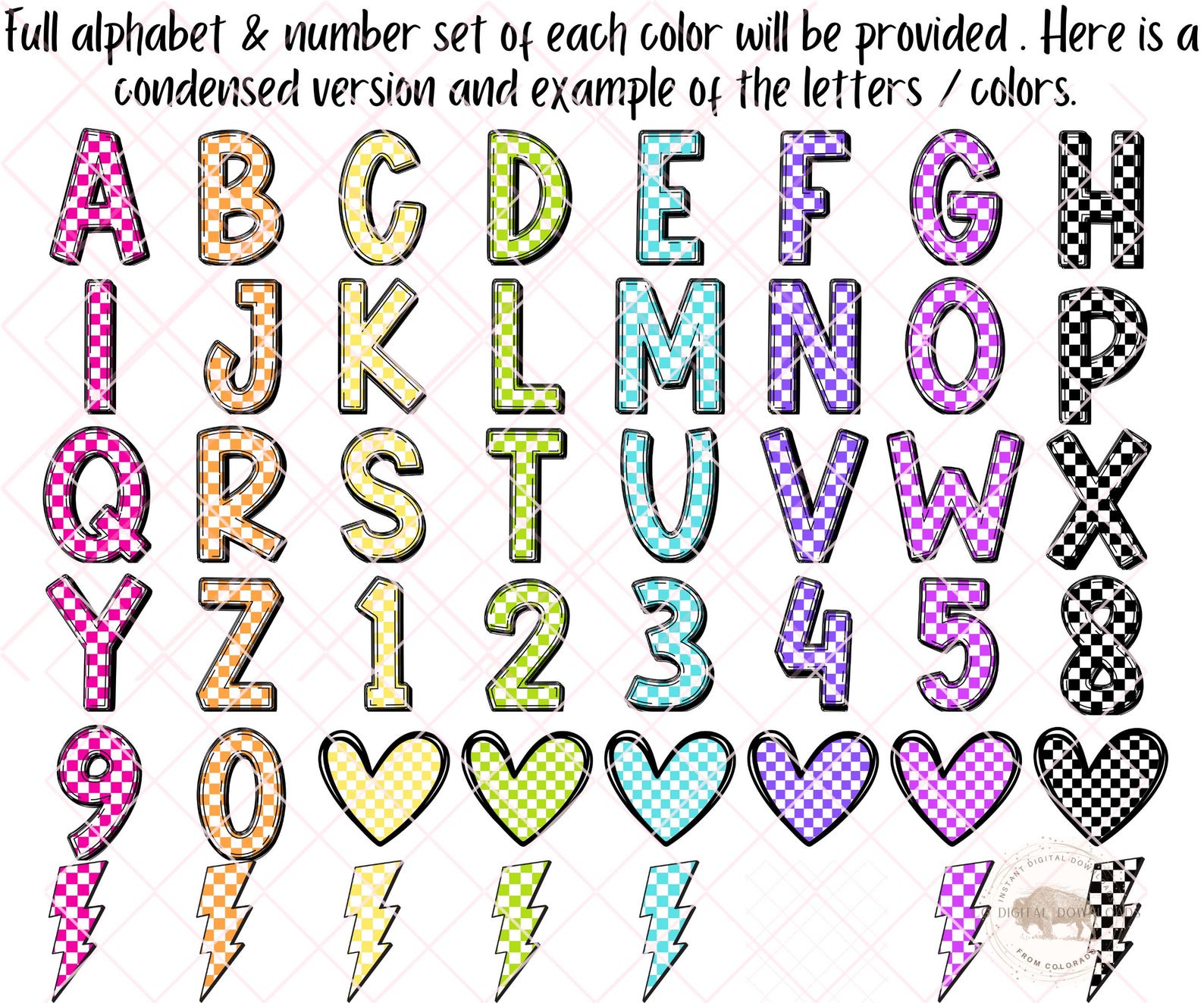 Checker Alphabet Bundle, Alpha Doodle Letters Png, Printable Checkered ...