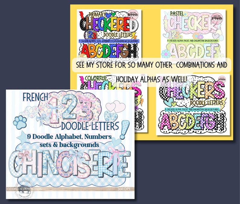 Lace Floral Alphabet PNG Bundle, Preppy Blue Toile Letters, Bow Digital ...