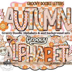 Floral Doodle Buchstaben Bundle png, Disco Klasse Alphabet, Retro Schrift, Clipart Sublimation, Lehrer PNG Schule Bulletin Board, Festzelt Brief