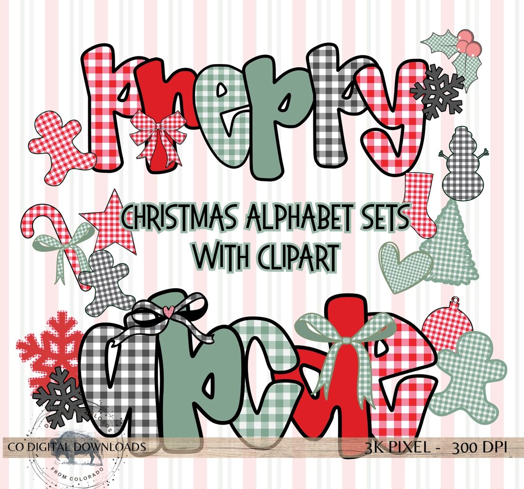 Preppy Christmas Alphabet Bundle PNG, Graffiti Red Green Doodle Letters ...