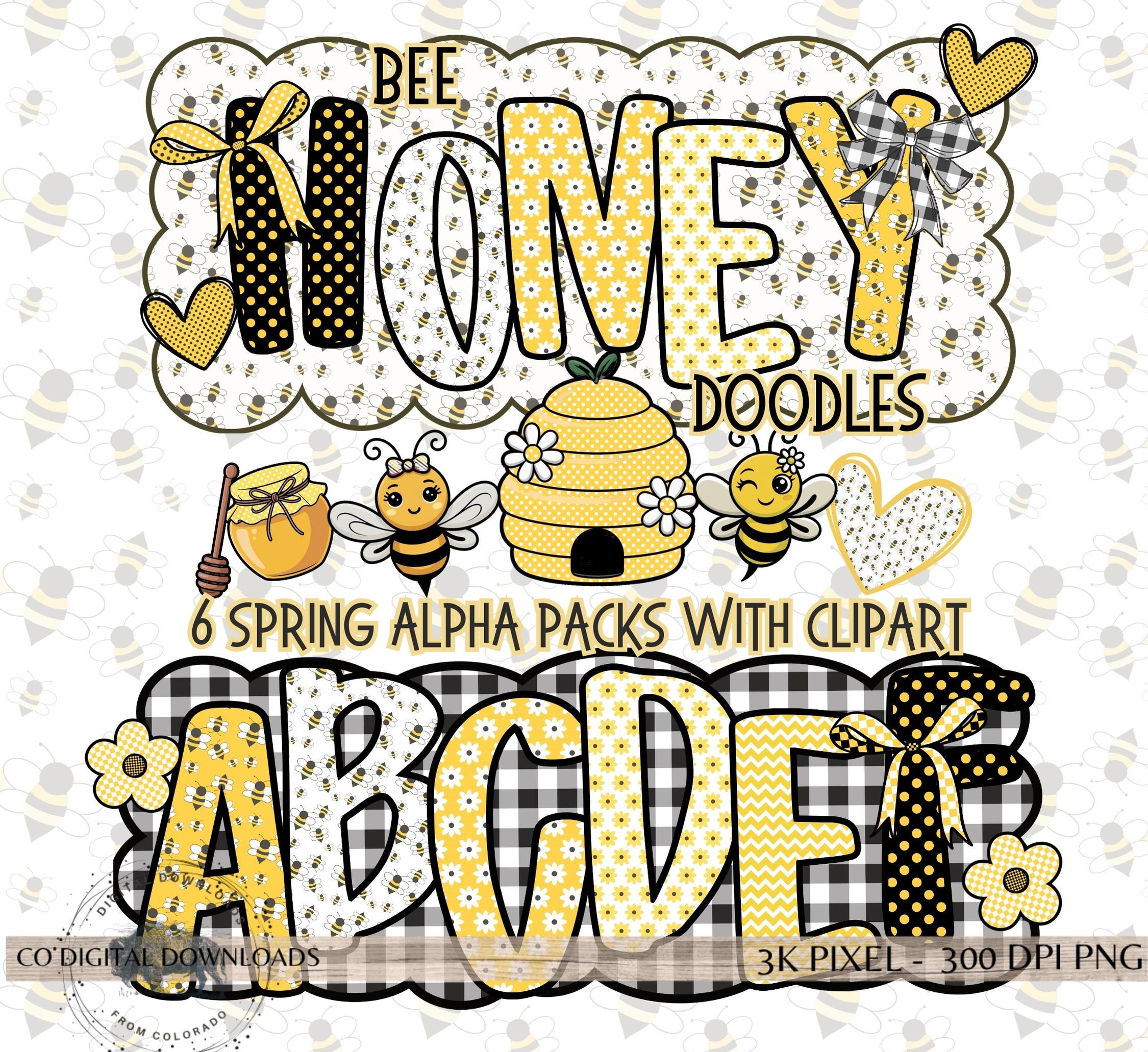 Preppy Bee Alphabet Bundle PNG, Spring Alpha Doodle Letters, Yellow ...